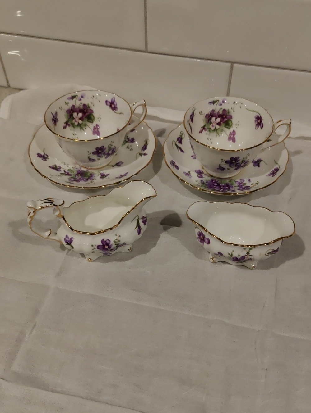 Antique Bone China Hammersley Victorian Violets Teacup Set Vintage Y2K Cottageco